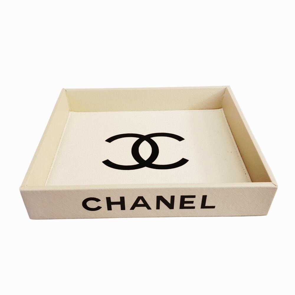 Designer Inspired Faux Leather Catch All / Vanity Tray in Beige & Black
